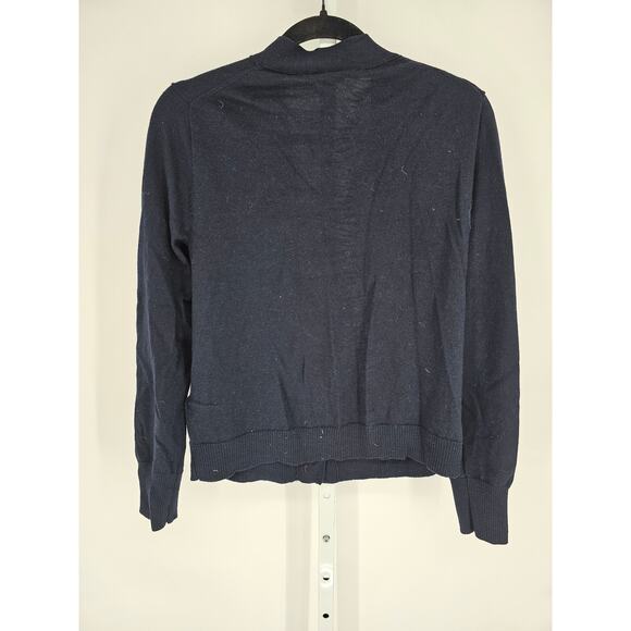 J Crew Womens Sz L Cardigan Sweater 100% Wool Navy Blue Grandpa Sweater - Picture 4 of 4